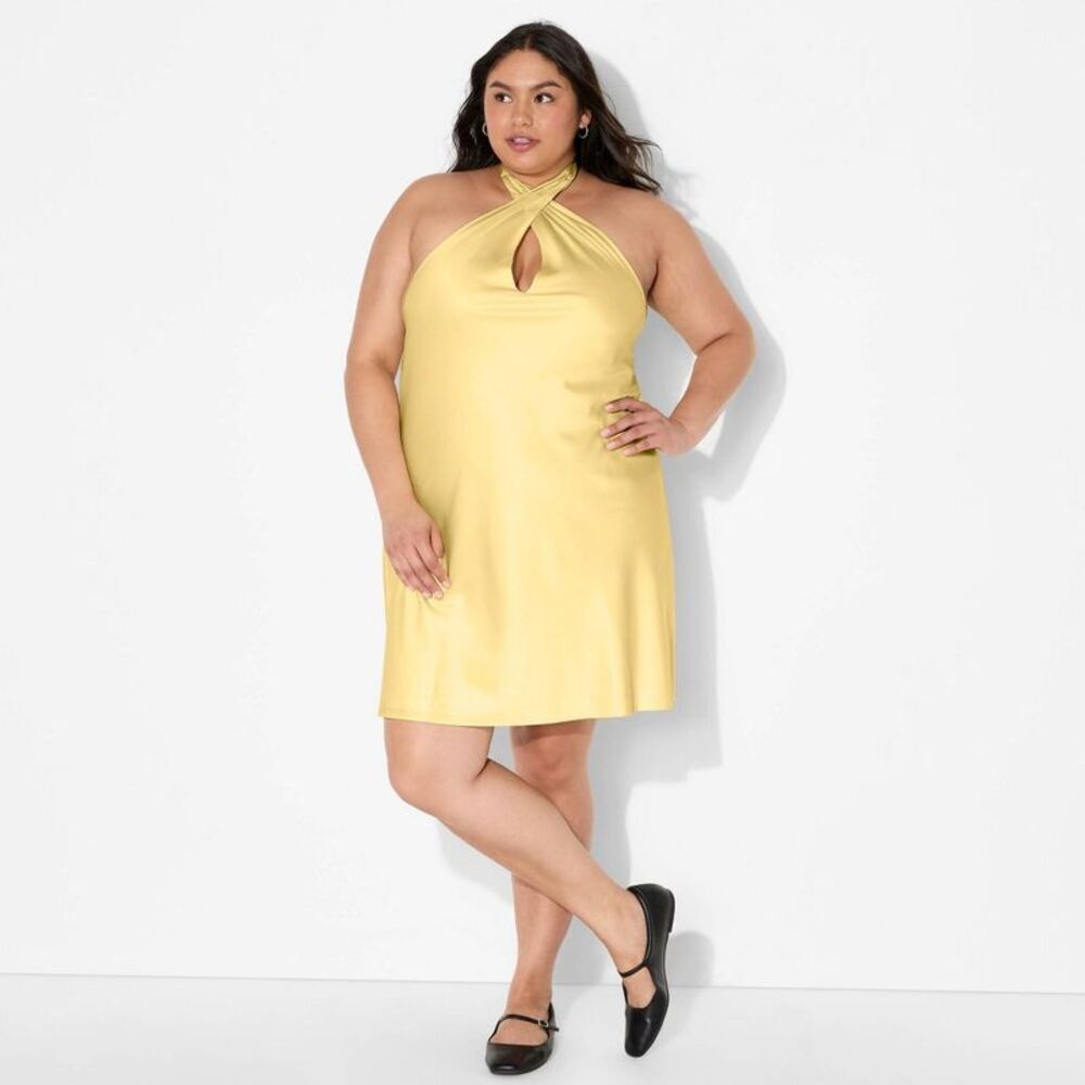 Women's Satin Twist Mini Slip Dress - Wild Fable Light Yellow XXL